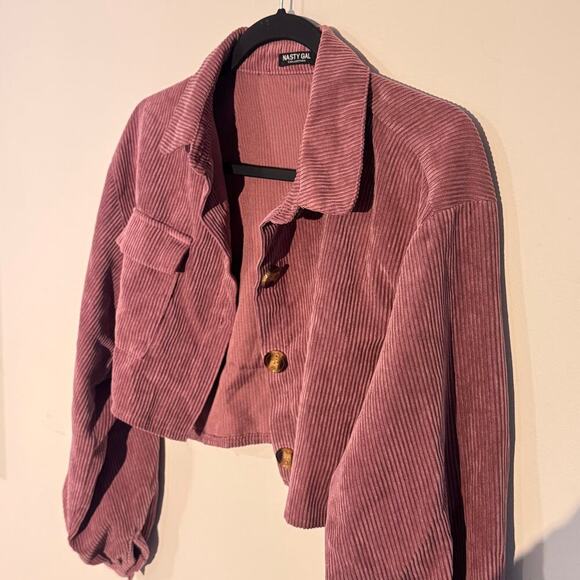 Nasty Gal Corduroy Cropped Shacket - Dusty Rose Button-Up Jacket - Picture 2 of 4